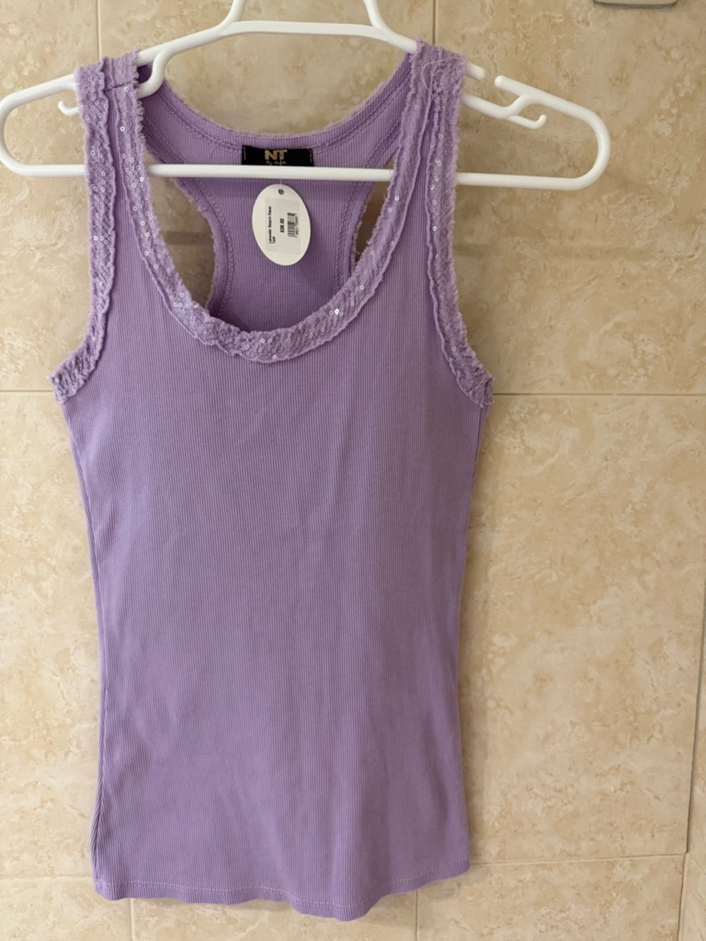 Lace-Trim Ribbed Lavender Tank Top